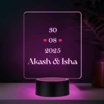 Personalized Couple Night Lamp Custom with Name & Date Bedside Table Lamp Couple Gift Anniversary, Wedding, Marriage, Valentine Day Multicolored Light (Name & Date)